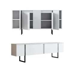 Mobili Soggiorno > Dmora Set Mobili da Soggiorno Bianco Nero Modulabile 4 Ripiani, Apertura a Ribalta - Gizzeria Nero, Bianco