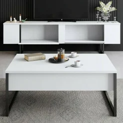 Mobili Soggiorno > Dmora Set Mobili da Soggiorno Bianco oro Modulabile 4 Ripiani, Apertura Battente, a Ribalta - Pignano Oro, Bianco