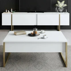 Set Mobili da Soggiorno Bianco oro Modulabile Apertura a Ribalta, 2 Vani - Mornasco