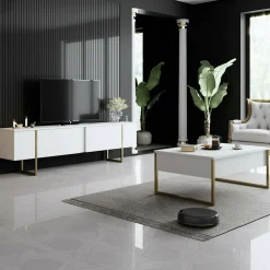 Set Mobili da Soggiorno Bianco oro Modulabile Apertura a Ribalta, 2 Vani - Mornasco