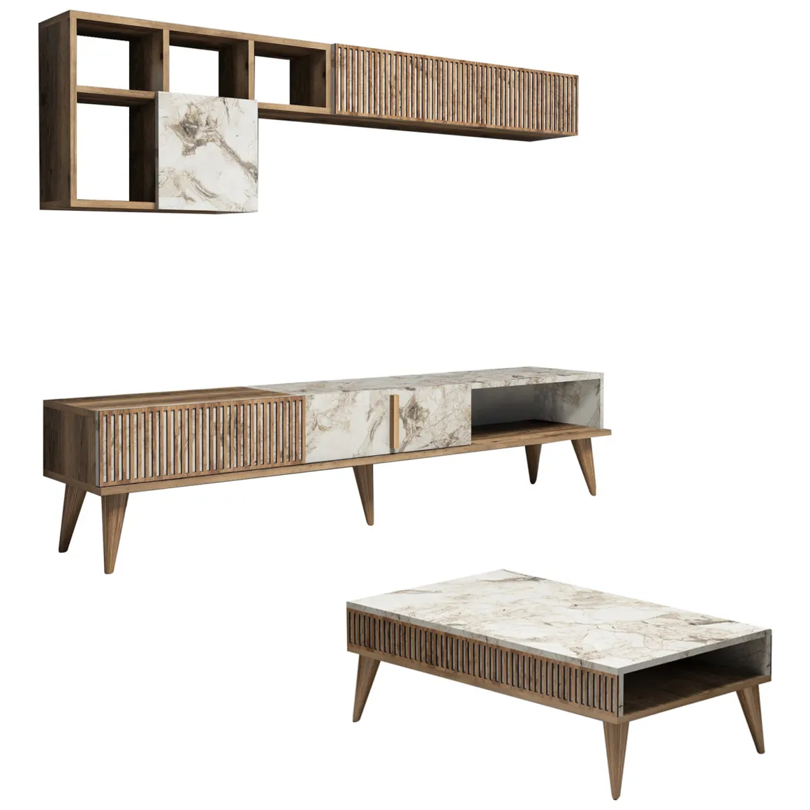 Mobili Soggiorno > Dmora Set Mobili da Soggiorno Marrone Noce Bianco Modulabile 7 Ripiani, Un'anta - Mazzano Bianco, Marrone Noce