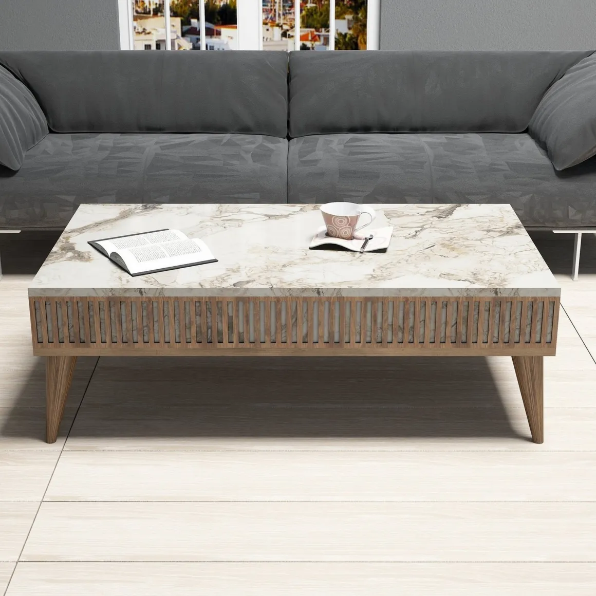 Mobili Soggiorno > Dmora Set Mobili da Soggiorno Marrone Noce Bianco Modulabile 7 Ripiani, Un'anta - Mazzano Bianco, Marrone Noce