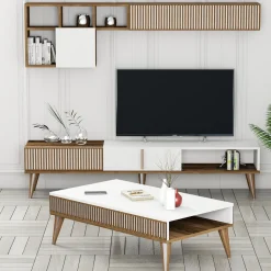 Mobili Soggiorno > Dmora Set Mobili da Soggiorno Marrone Noce Nero Antracite Modulabile 9 Ripiani, 2 Ante - Segrate Nero Antracite, Marrone Noce
