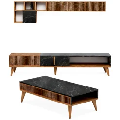 Mobili Soggiorno > Dmora Set Mobili da Soggiorno Marrone Noce Nero Modulabile 2 Ante, 2 Vani - Mornasco Nero, Marrone Noce