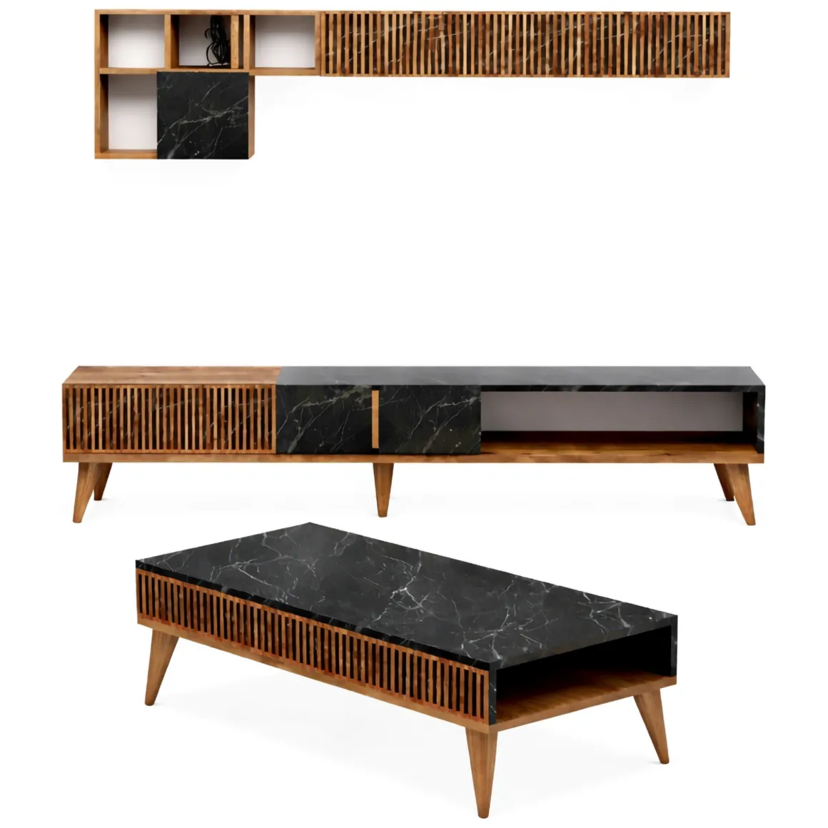 Mobili Soggiorno > Dmora Set Mobili da Soggiorno Marrone Noce Nero Modulabile 2 Ante, 2 Vani - Mornasco Nero, Marrone Noce