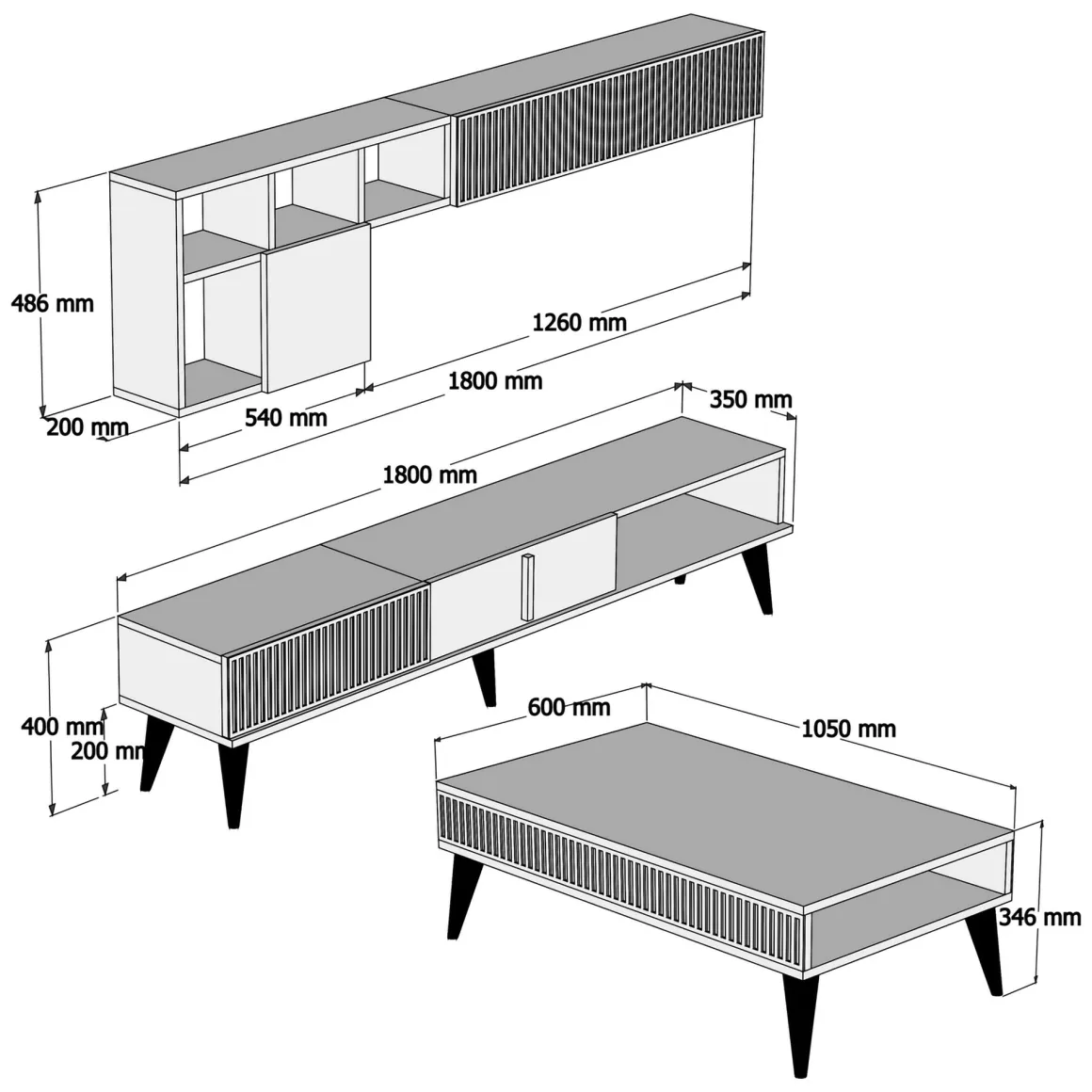 Mobili Soggiorno > Dmora Set Mobili da Soggiorno Marrone Noce Nero Modulabile 2 Ante, 2 Vani - Mornasco Nero, Marrone Noce