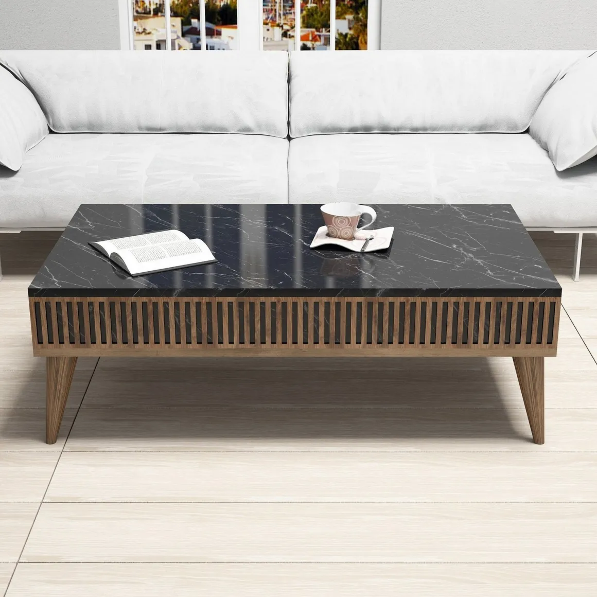 Mobili Soggiorno > Dmora Set Mobili da Soggiorno Marrone Noce Nero Modulabile 2 Ante, 2 Vani - Mornasco Nero, Marrone Noce