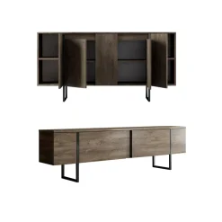 Set Mobili da Soggiorno Marrone Noce Nero Modulabile 4 Ripiani, Apertura Battente, a Ribalta - Pignano