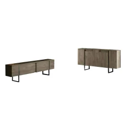Set Mobili da Soggiorno Marrone Noce Nero Modulabile 4 Ripiani, Apertura Battente, a Ribalta - Pignano
