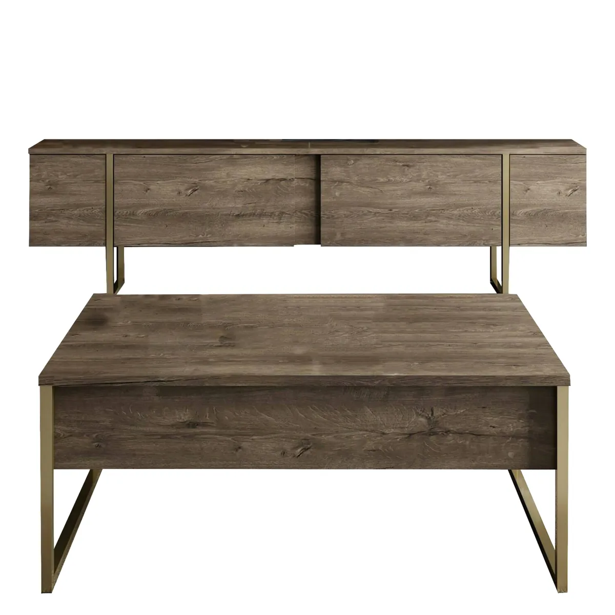 Mobili Soggiorno > Dmora Set Mobili da Soggiorno Marrone Noce oro Modulabile 2 Ante, 2 Vani - Mornasco Oro, Marrone Noce