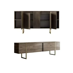 Mobili Soggiorno > Dmora Set Mobili da Soggiorno Marrone Rovere Bianco 7 Ripiani Modulabile, Apertura Battente - Literno Bianco, Marrone Rovere