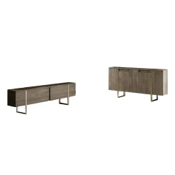 Mobili Soggiorno > Dmora Set Mobili da Soggiorno Marrone Rovere Bianco 7 Ripiani Modulabile, Apertura Battente - Literno Bianco, Marrone Rovere