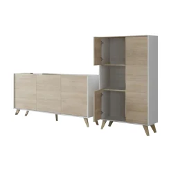 Mobili Soggiorno > Dmora Set Mobili da Soggiorno Marrone Rovere Bianco 7 Ripiani Modulabile, Apertura Battente - Literno Bianco, Marrone Rovere
