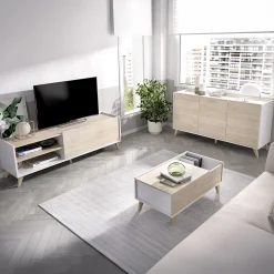 Mobili Soggiorno > Dmora Set Mobili da Soggiorno Marrone Rovere Bianco Cassetti Modulabile, 5 Ripiani - Sutter Bianco, Marrone Rovere