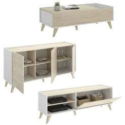 Mobili Soggiorno > Dmora Set Mobili da Soggiorno Marrone Rovere Bianco Cassetti Modulabile, 5 Ripiani - Sutter Bianco, Marrone Rovere