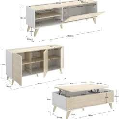 Mobili Soggiorno > Dmora Set Mobili da Soggiorno Marrone Rovere Bianco Cassetti Modulabile, 5 Ripiani - Sutter Bianco, Marrone Rovere