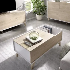Mobili Soggiorno > Dmora Set Mobili da Soggiorno Marrone Rovere Bianco Cassetti Modulabile, 5 Ripiani - Sutter Bianco, Marrone Rovere