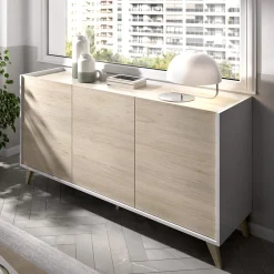 Mobili Soggiorno > Dmora Set Mobili da Soggiorno Marrone Rovere Bianco Cassetti Modulabile, 5 Ripiani - Sutter Bianco, Marrone Rovere