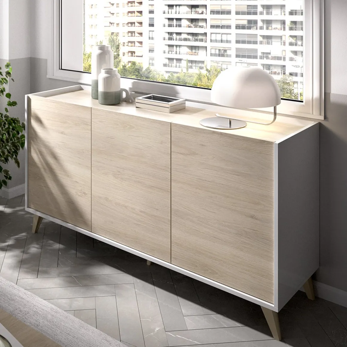 Mobili Soggiorno > Dmora Set Mobili da Soggiorno Marrone Rovere Bianco Cassetti Modulabile, 5 Ripiani - Sutter Bianco, Marrone Rovere