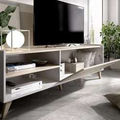 Set Mobili da Soggiorno Marrone Rovere Bianco Cassetti Modulabile, 4 Ripiani - Tellur