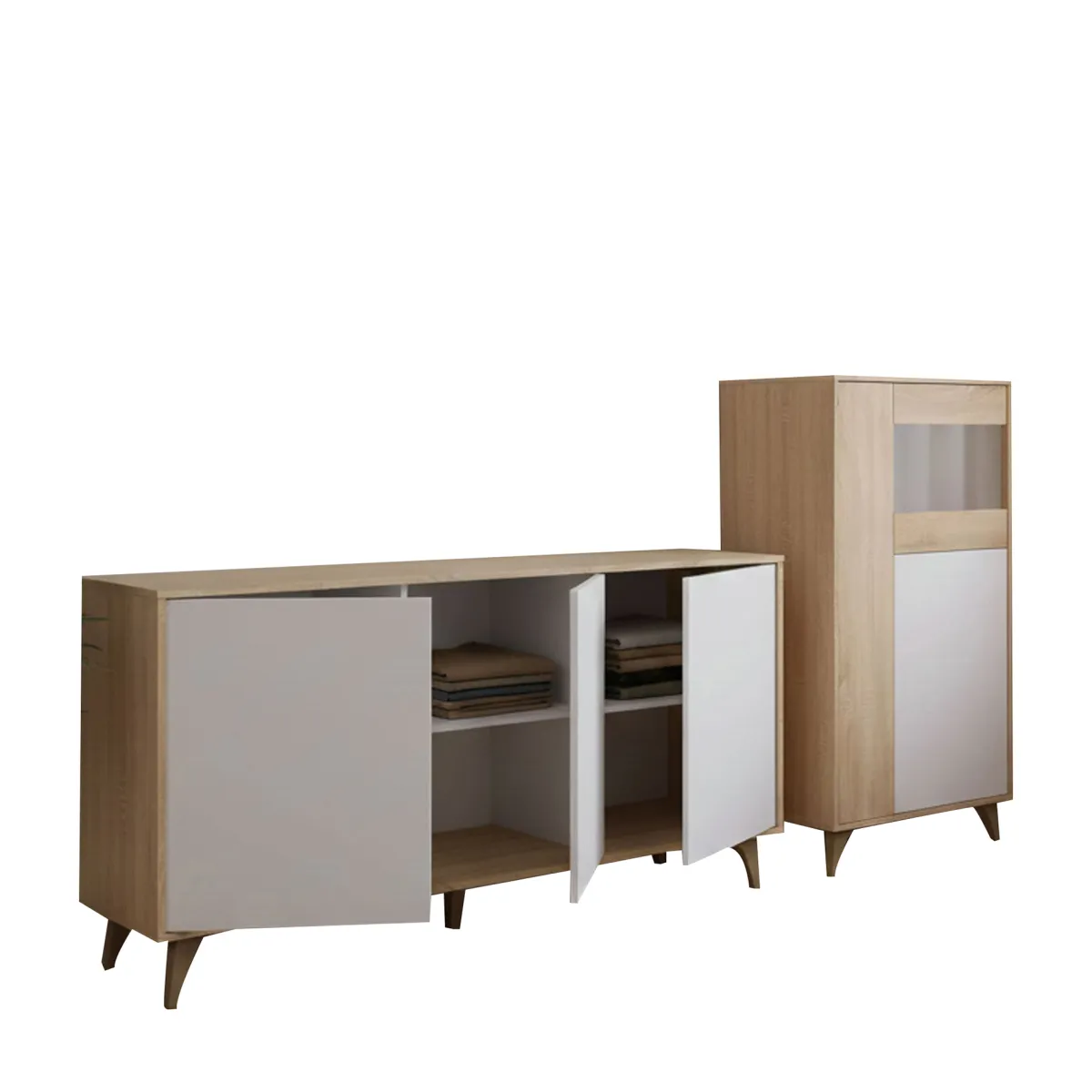 Mobili Soggiorno > Dmora Set Mobili da Soggiorno Marrone Rovere Bianco Modulabile 8 Ripiani, 6 Ante - Leverano Bianco, Marrone Rovere