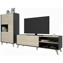 Set Mobili da Soggiorno Marrone Rovere Nero Antracite Cassetti Modulabile, 5 Ripiani - Tulare