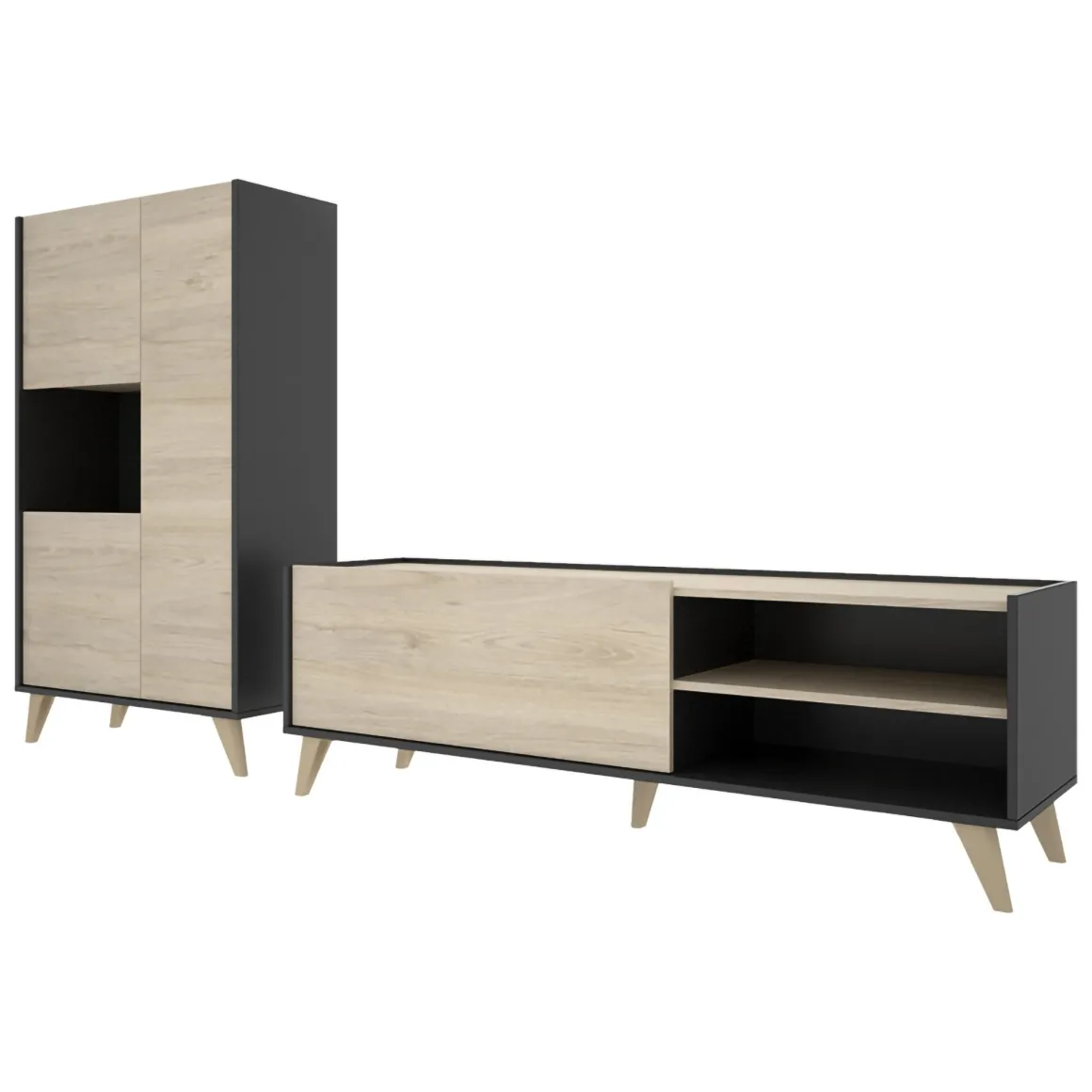Set Mobili da Soggiorno Marrone Rovere Nero Antracite Cassetti Modulabile, 5 Ripiani - Tulare