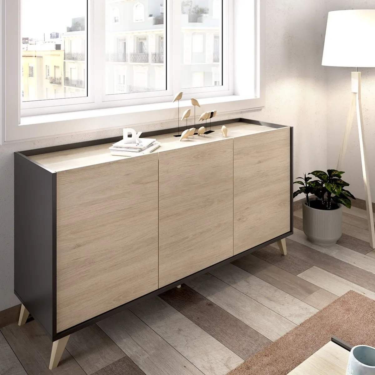 Mobili Soggiorno > Dmora Set Mobili da Soggiorno Marrone Rovere Nero Antracite Cassetti Modulabile, 5 Ripiani - Tuscola Nero Antracite, Marrone Rovere