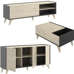 Mobili Soggiorno > Dmora Set Mobili da Soggiorno Marrone Rovere Nero Antracite Cassetti Modulabile, 5 Ripiani - Tuscola Nero Antracite, Marrone Rovere