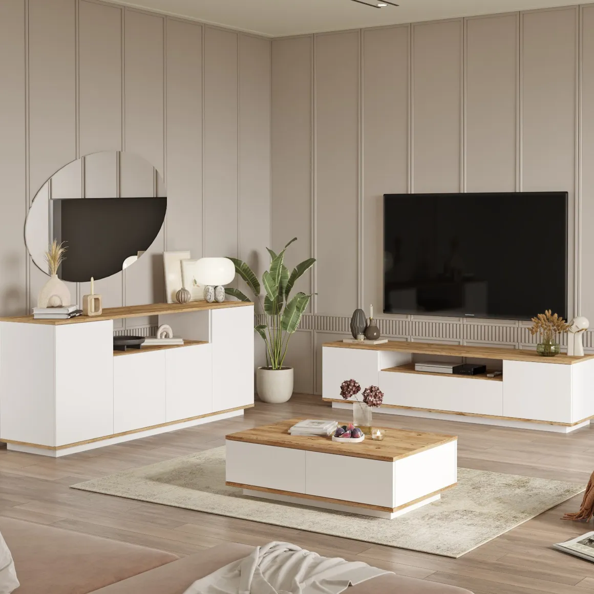 Mobili Soggiorno > Dmora Set Mobili da Soggiorno Marrone Rovere Nodi Nero Antracite Modulabile 15 Ripiani, 6 Ante - Foza Nero Antracite, Marrone Rovere Nodi