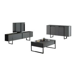 Set Mobili da Soggiorno Nero Antracite Modulabile 4 Ripiani, Apertura Battente, a Ribalta - Pignano