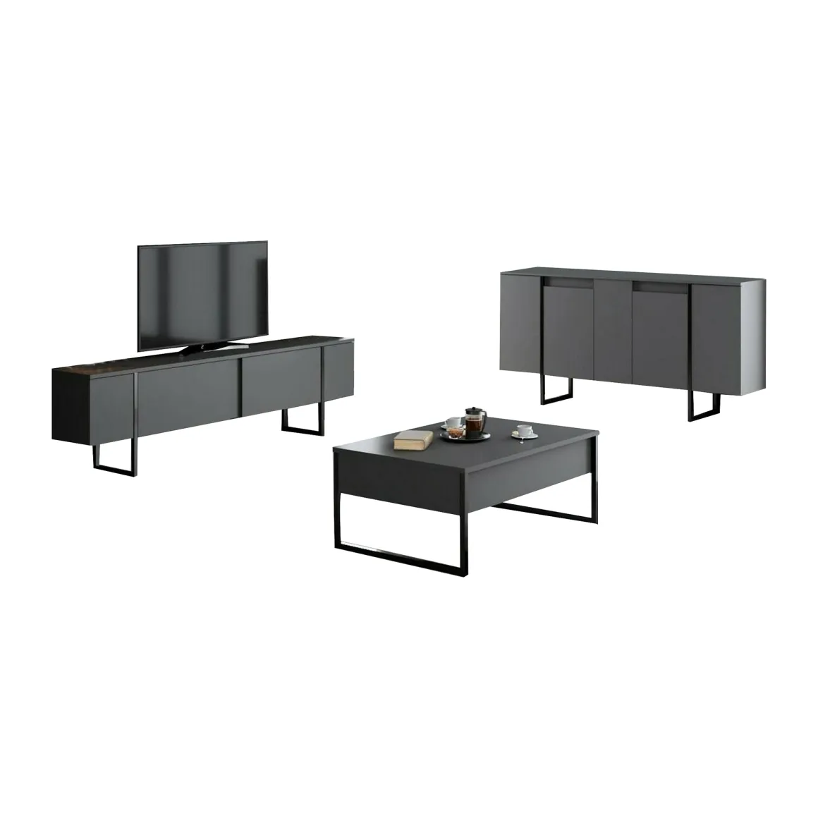 Mobili Soggiorno > Dmora Set Mobili da Soggiorno Modulabile Apertura a Ribalta, 2 Ante - Mornasco Nero Antracite