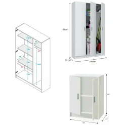 Set Mobili per Lavanderia Bianco 6 Ripiani 8 Vani, Apertura Battente - Fenis