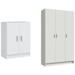 Set Mobili per Lavanderia Bianco 6 Ripiani 8 Vani, Apertura Battente - Fenis