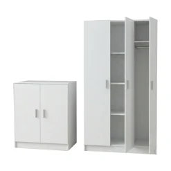 Set Mobili per Lavanderia Bianco 6 Ripiani 8 Vani, Apertura Battente - Fenis