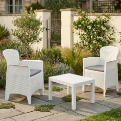 Set salotto cortile economico 2 posti e 1 tavolo bianco - Aneta