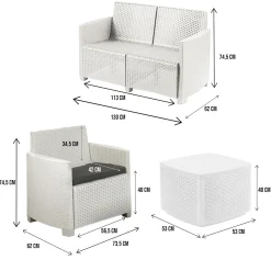 Set Da Esterno|Outdoor > Dmora Set salotto cortile 2 poltrone e 1 divano effetto rattan - Amer Bianco