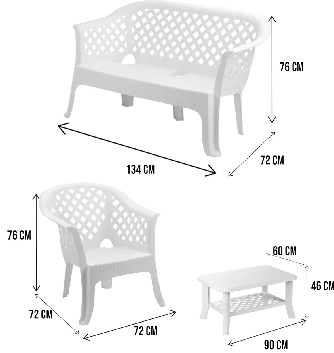 Set salotto da esterno Adone, 100% Made in Italy, Bianco