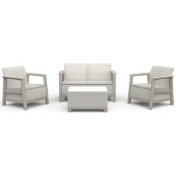 Set Da Esterno|Salotti Da Giardino > Dmora Set Salotto da Esterno 4 Posti un Tavolino, Resistente ai Raggi uv Impermeabile - Grafton Beige