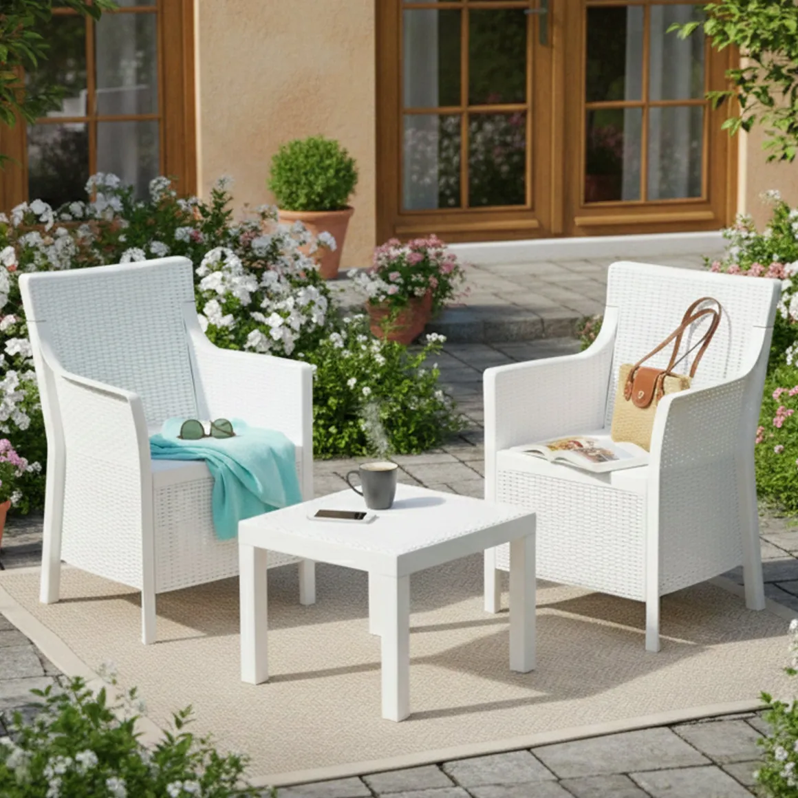 Set Da Esterno|Salotti Da Giardino > Dmora Set Salotto da Esterno 2 Posti un Tavolino, Made in Italy - Cassville Bianco