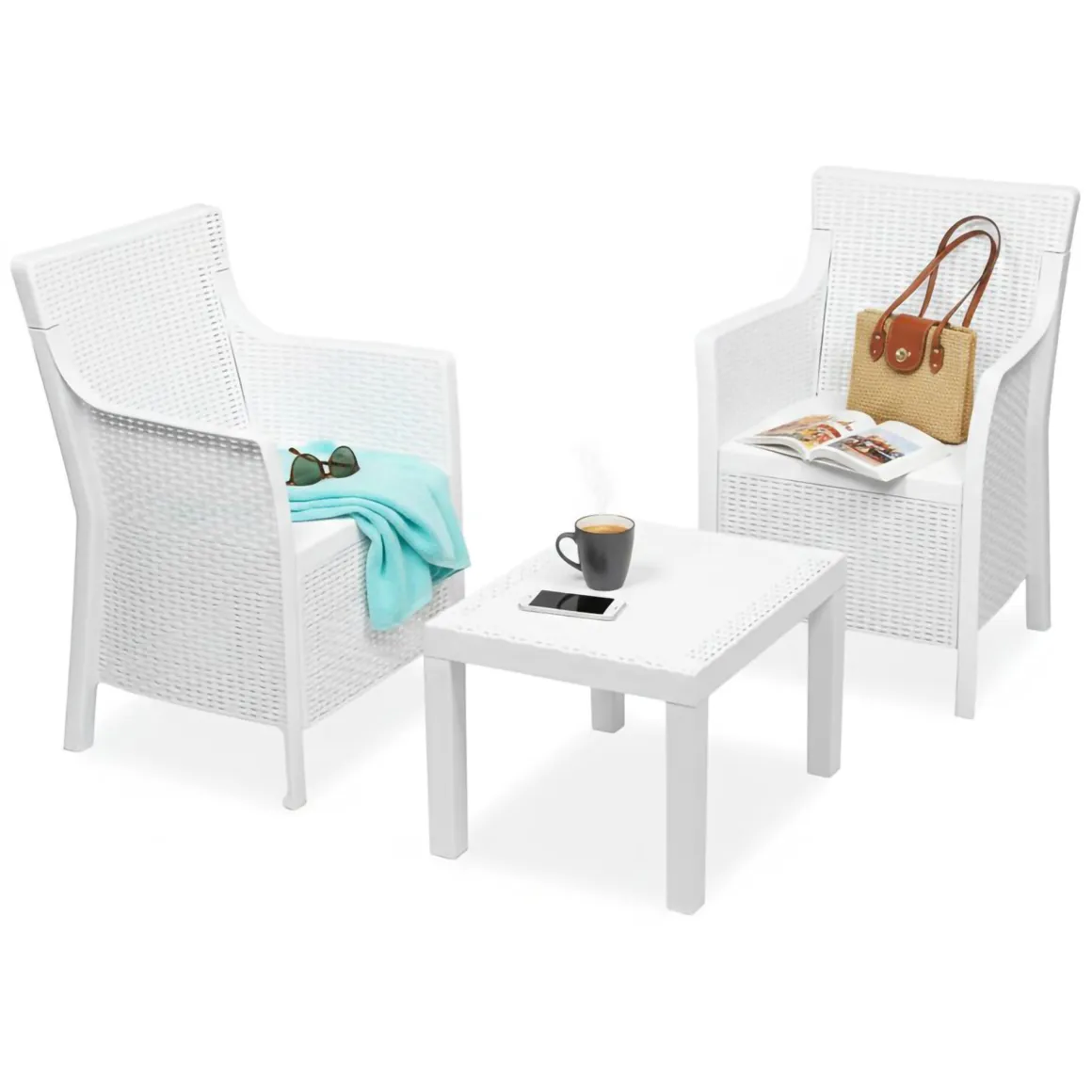 Set Da Esterno|Salotti Da Giardino > Dmora Set Salotto da Esterno 2 Posti un Tavolino, Made in Italy - Cassville Bianco