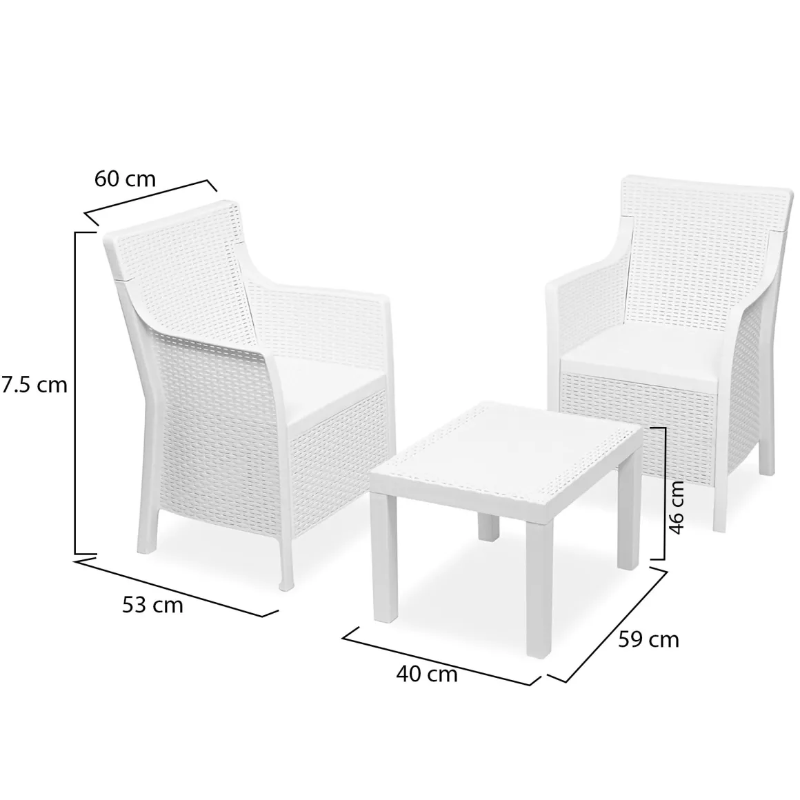Set Da Esterno|Salotti Da Giardino > Dmora Set Salotto da Esterno 2 Posti un Tavolino, Made in Italy - Cassville Bianco