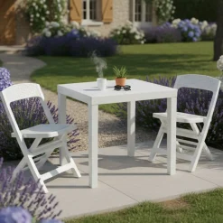 Set Salotto da Esterno Bianco 2 Posti un Tavolino, Made in Italy - Corinth