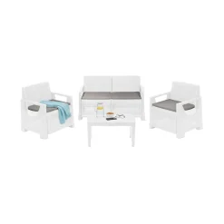 Set Salotto da Esterno Bianco 4 Posti un Tavolino, Cuscini Inclusi - Covo