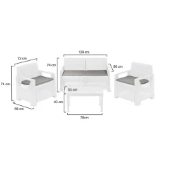 Set Salotto da Esterno Bianco 4 Posti un Tavolino, Cuscini Inclusi - Covo