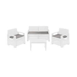 Set Salotto da Esterno Bianco 4 Posti un Tavolino, Cuscini Inclusi - Covo