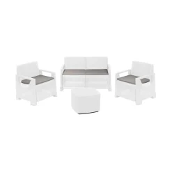 Set Salotto da Esterno Bianco 4 Posti un Tavolino, Cuscini Inclusi - Triulzi
