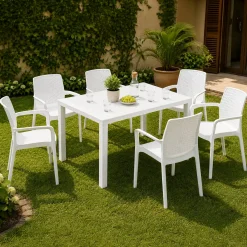 Set Da Esterno|Salotti Da Giardino > Dmora Set Salotto da Esterno Bianco Bianco 6 Posti 2 Tavolini, Beige Made in Italy - Curno BIanco, Bianco