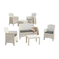Salotti Da Giardino > Dmora Set Salotto da Esterno Bianco Bianco Salottino 4 Posti, Tavolo 10 Posti Posti un Tavolino, Impermeabile Idrorepellente Made in Italy - Domaso Bianco, Bianco