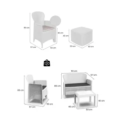 Set Salotto da Esterno Bianco Bianco 6 Posti 2 Tavolini, Impermeabile Idrorepellente Made in Italy - Dervio